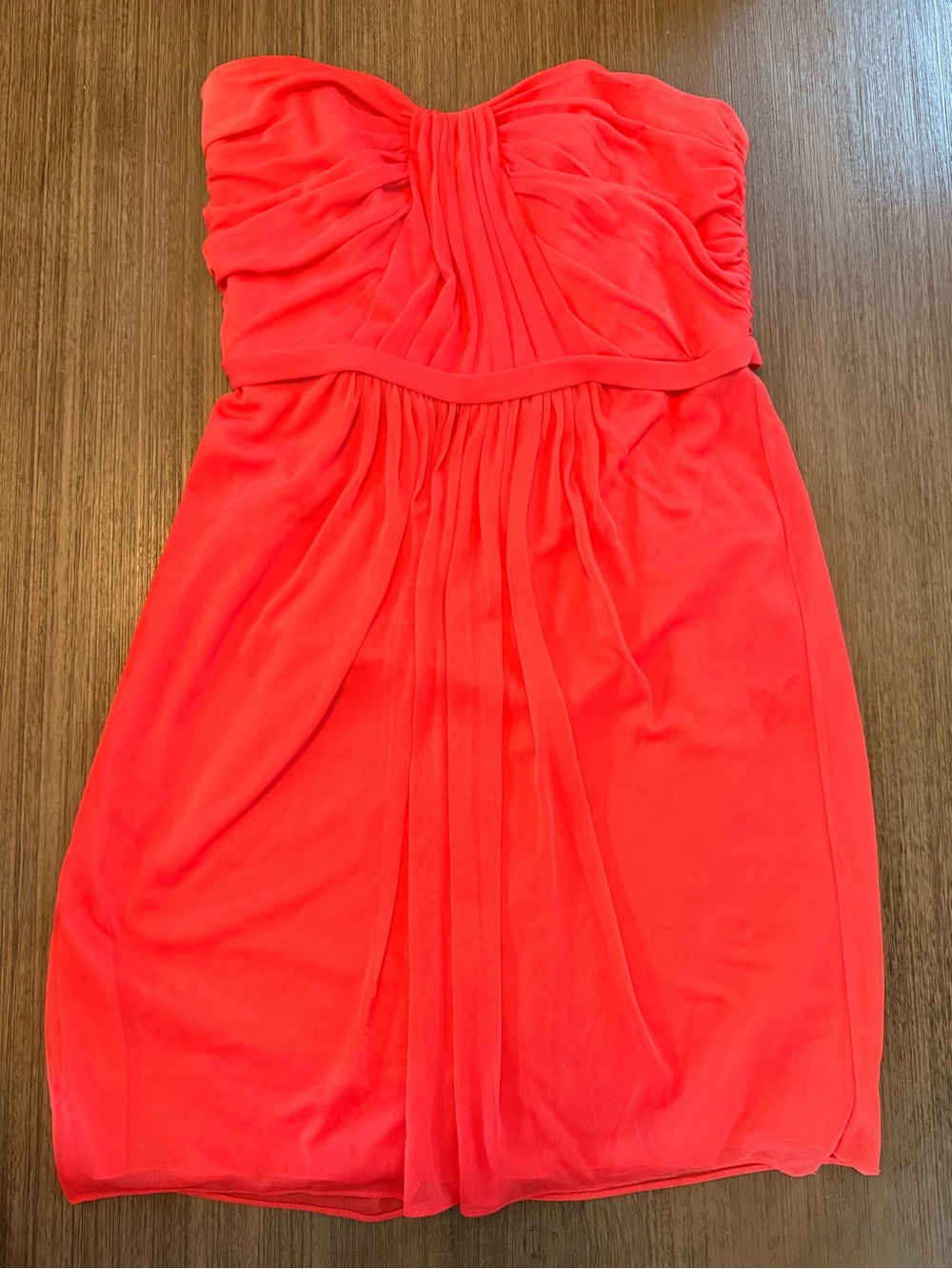 David's Bridal Strapless Coral-Orange Pleated Cocktail Dress